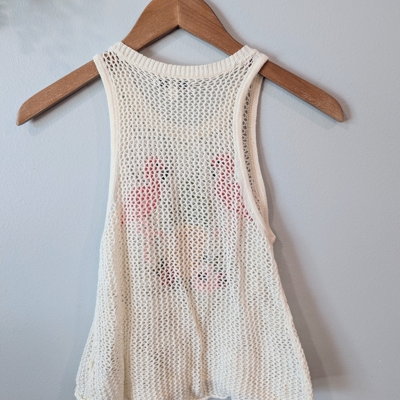 American Eagle Outfitters Cream Knit Tank with Flamingo - Picture 3 of 5